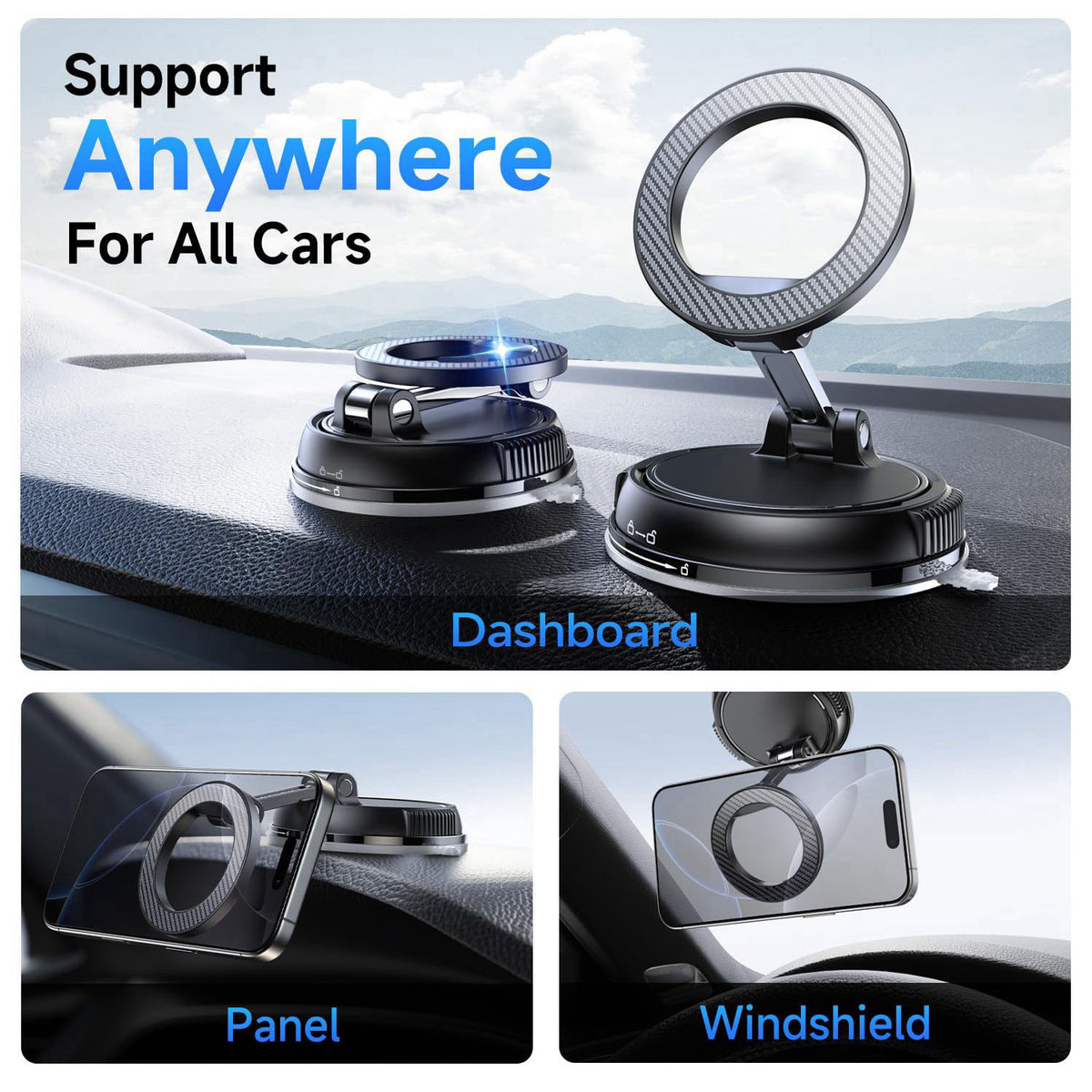 ANDERY Compact Foldable Car Phone Holder for Magsafe [78+LBS Strongest Suction & 2400gf Strongest Magnetic] 360° Adjusta