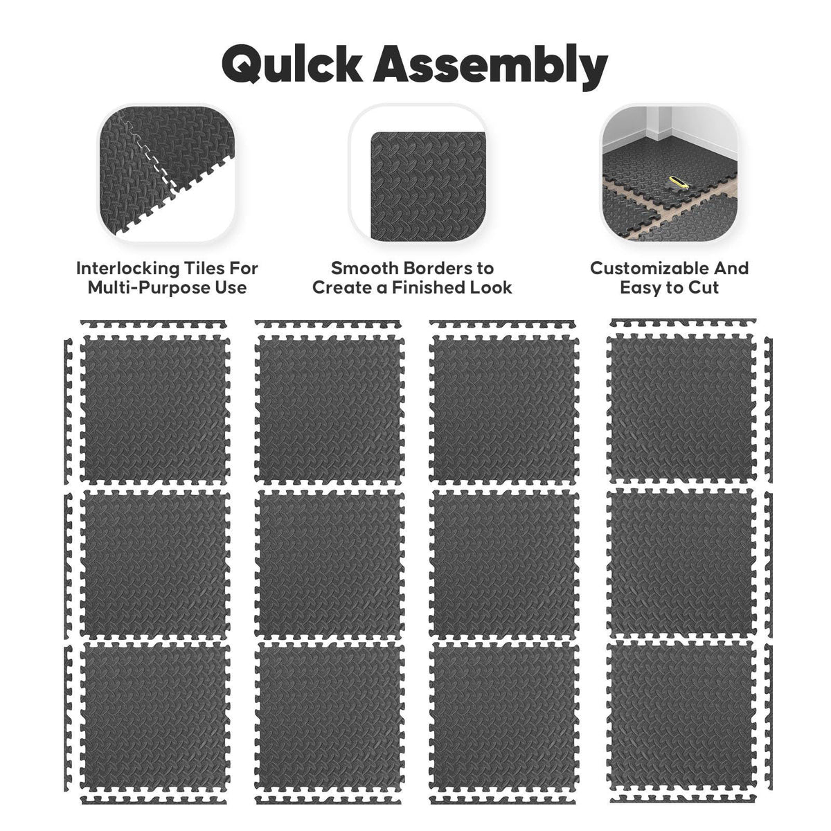 Nazhura 12 Pack 48 sqft Home Gym Mat, Puzzle Exercise Mat, EVA Interlocking Foam Floor Tiles for Home Workout Equipment 