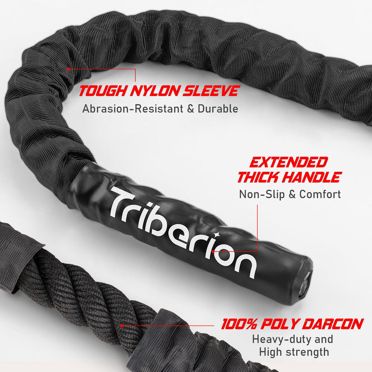 Triberion Battle Rope for Home Gym Workout - 1.5 Inch 40ft Heavy Weighted Training Exercise Ropes Fitness Equipment with