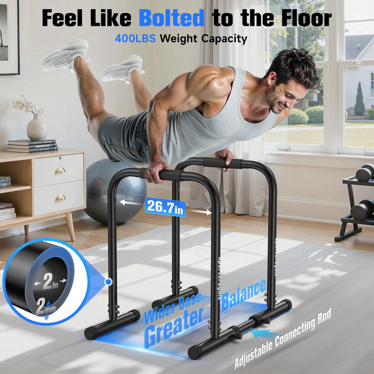 Sportsroyals Adjustable Dip Bar Station, Heavy Duty Parallette & Parallel Bars, 400LBS Stable Dip Stands for Home Gym, C