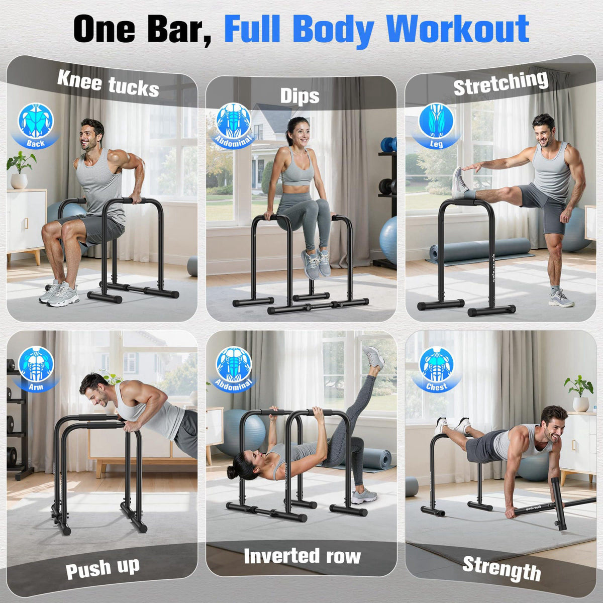 Sportsroyals Adjustable Dip Bar Station, Heavy Duty Parallette & Parallel Bars, 400LBS Stable Dip Stands for Home Gym, C