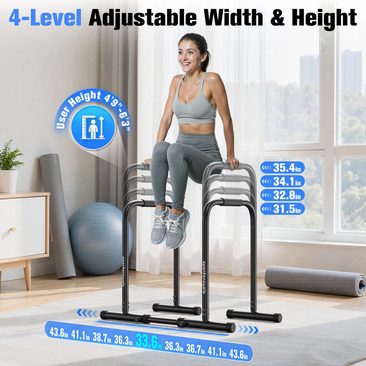 Sportsroyals Adjustable Dip Bar Station, Heavy Duty Parallette & Parallel Bars, 400LBS Stable Dip Stands for Home Gym, C