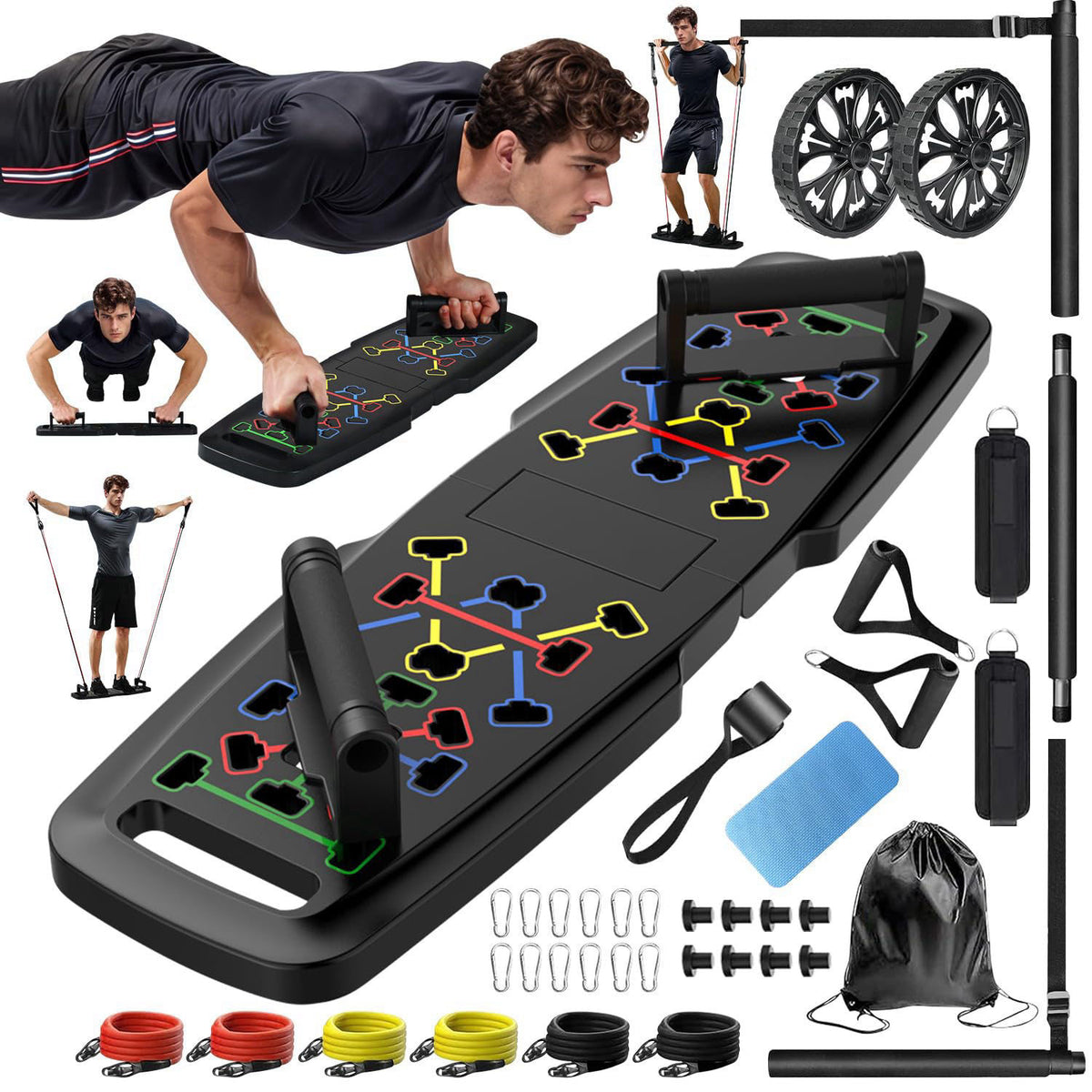 MQRW Push Up Board,Home Gym,Portable Exercise Equipment,Pilates Bar and 20 Fitness Accessories with Resistance Bands and