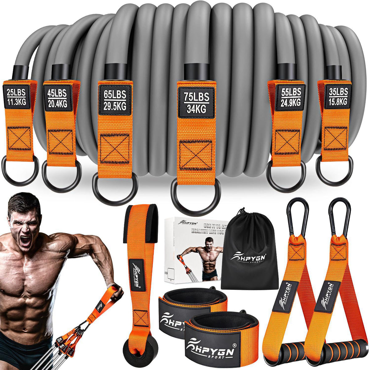 HPYGN Heavy Resistance Bands with Handles, 300 lb Exercise Bands for Men – Nylon, Rubber Nylon Nylon Nylon Nylon