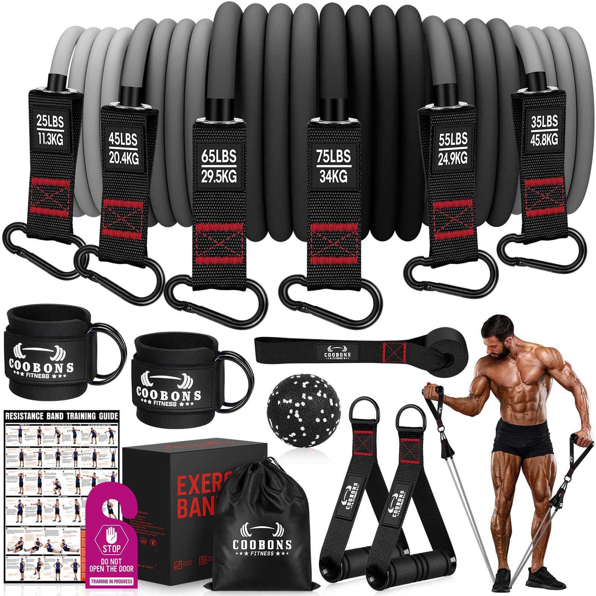 COOBONS FITNESS Heavy Resistance Bands for Working Out, 300LBS Exercise Bands with Handles – product photo (Resistance B