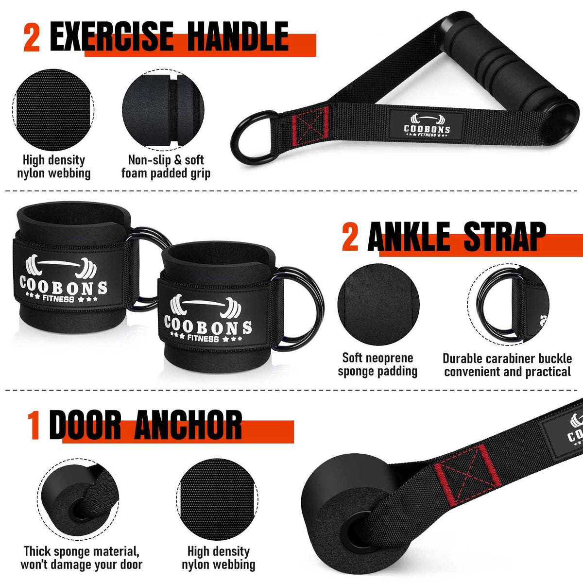COOBONS FITNESS Heavy Resistance Bands for Working Out, 300LBS Exercise Bands with Handles – full view
