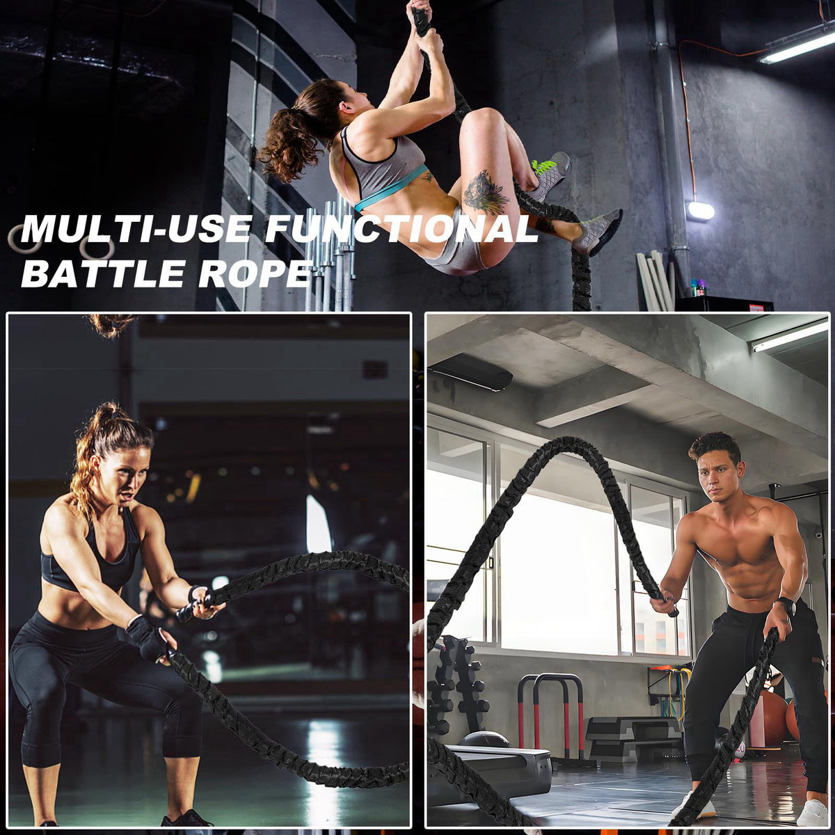 Brobantle Battle Rope 1.5 Inch Diameter,Black 30FT Exercise Workout Ropes for Home Gym Heavy Weighted Training Rope for 
