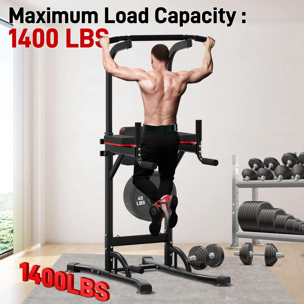 Outdoor Basic Power Tower, Pull Up Bar and Dip Station for Home Gym, 1400LBS Weight Capacity, Adjustable Height, Heavy D