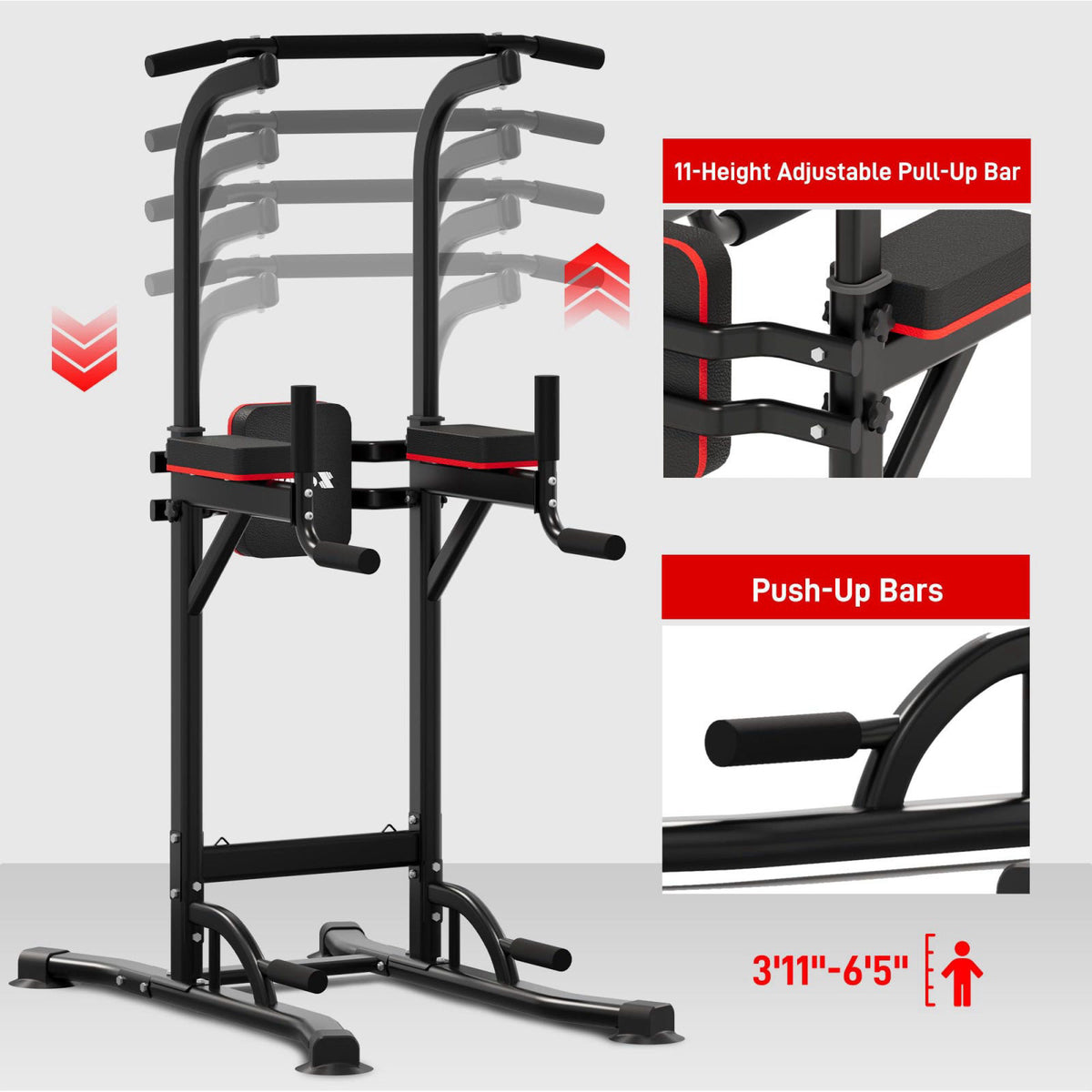 Outdoor Basic Power Tower, Pull Up Bar and Dip Station for Home Gym, 1400LBS Weight Capacity, Adjustable Height, Heavy D
