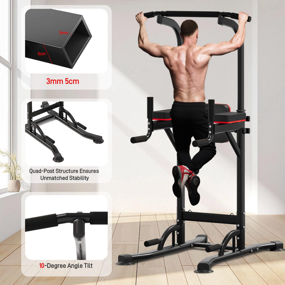 Outdoor Basic Power Tower, Pull Up Bar and Dip Station for Home Gym, 1400LBS Weight Capacity, Adjustable Height, Heavy D