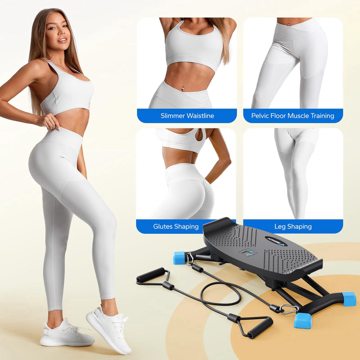 MERACH Balance Board for Adults, Rocking Stepper with Resistance Bands – close-up detail