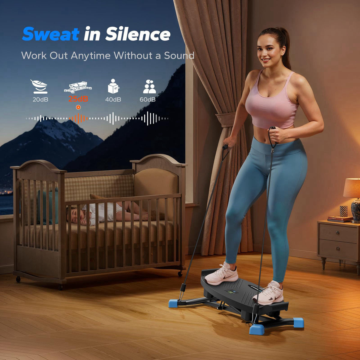 MERACH Balance Board for Adults, Rocking Stepper with Resistance Bands – full view