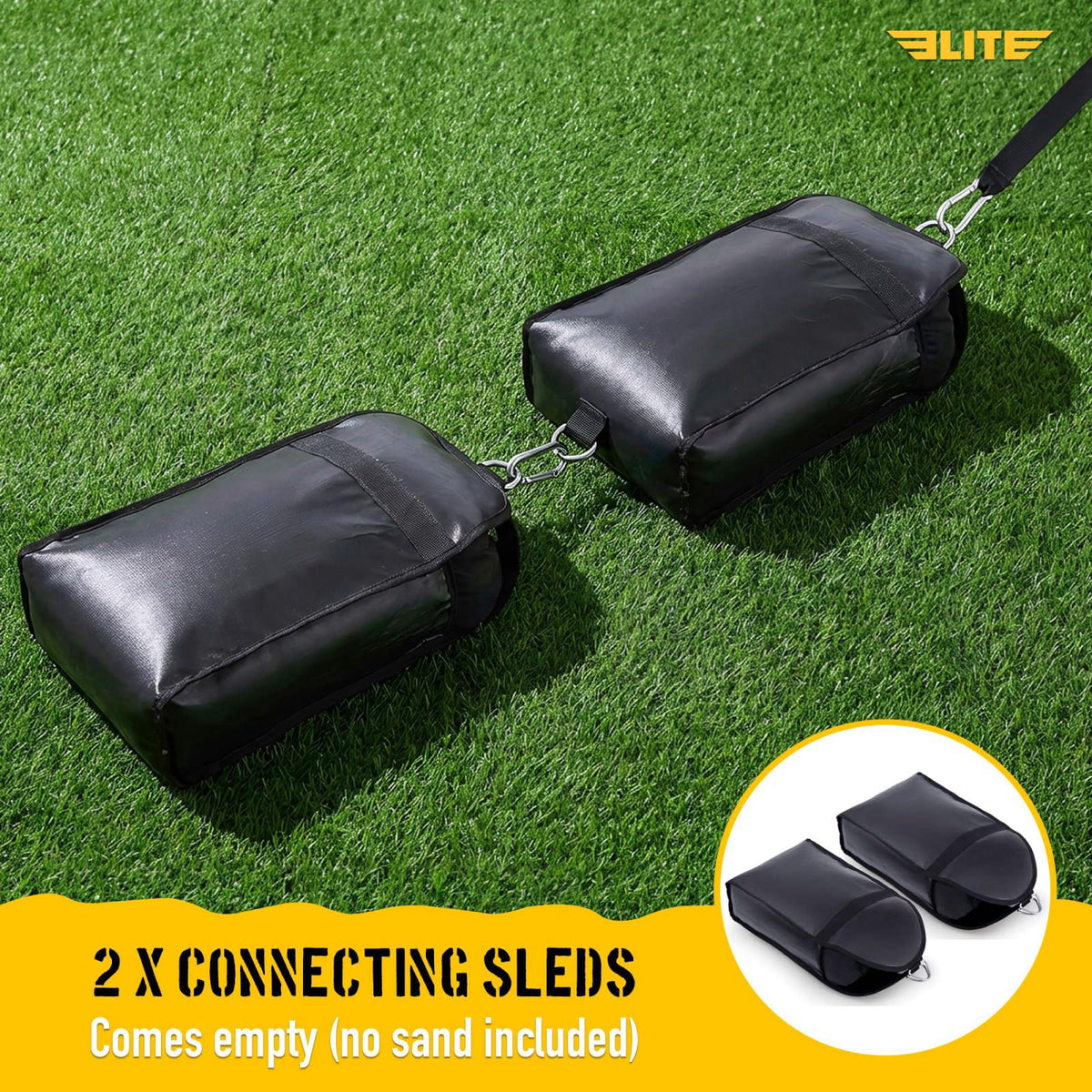 Elite Sports Elite Twin Sand Bag Sled Workout Sled – Waterproof UNFILLED Weight Sled Trainer with 6-Level 10–60 lb Resis