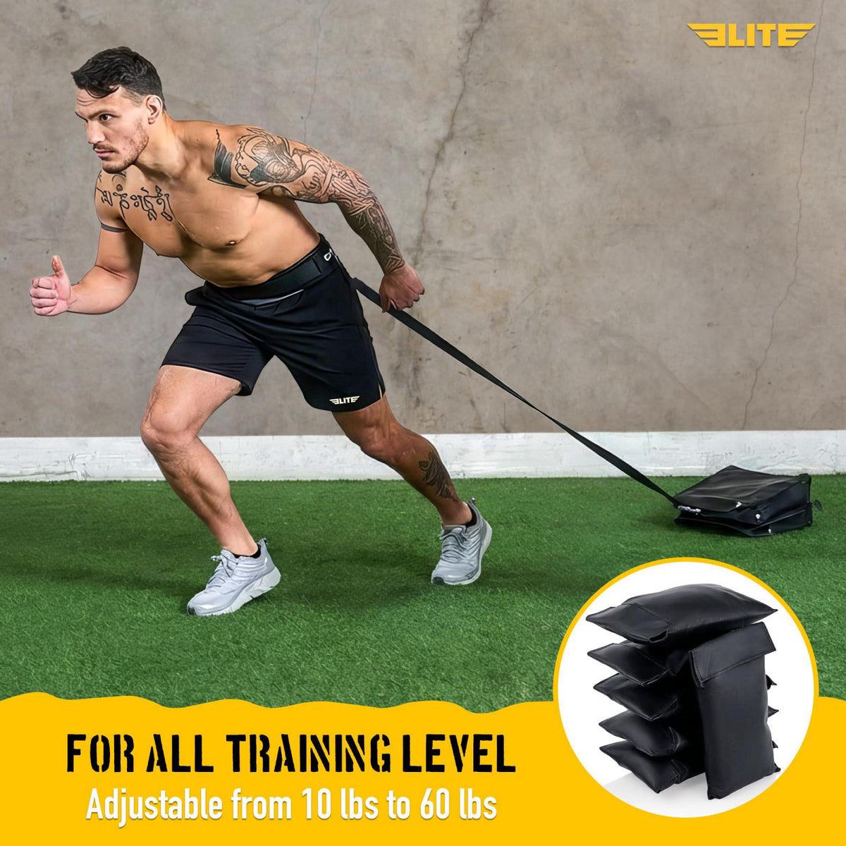 Elite Sports Elite Twin Sand Bag Sled Workout Sled – Waterproof UNFILLED Weight Sled Trainer with 6-Level 10–60 lb Resis