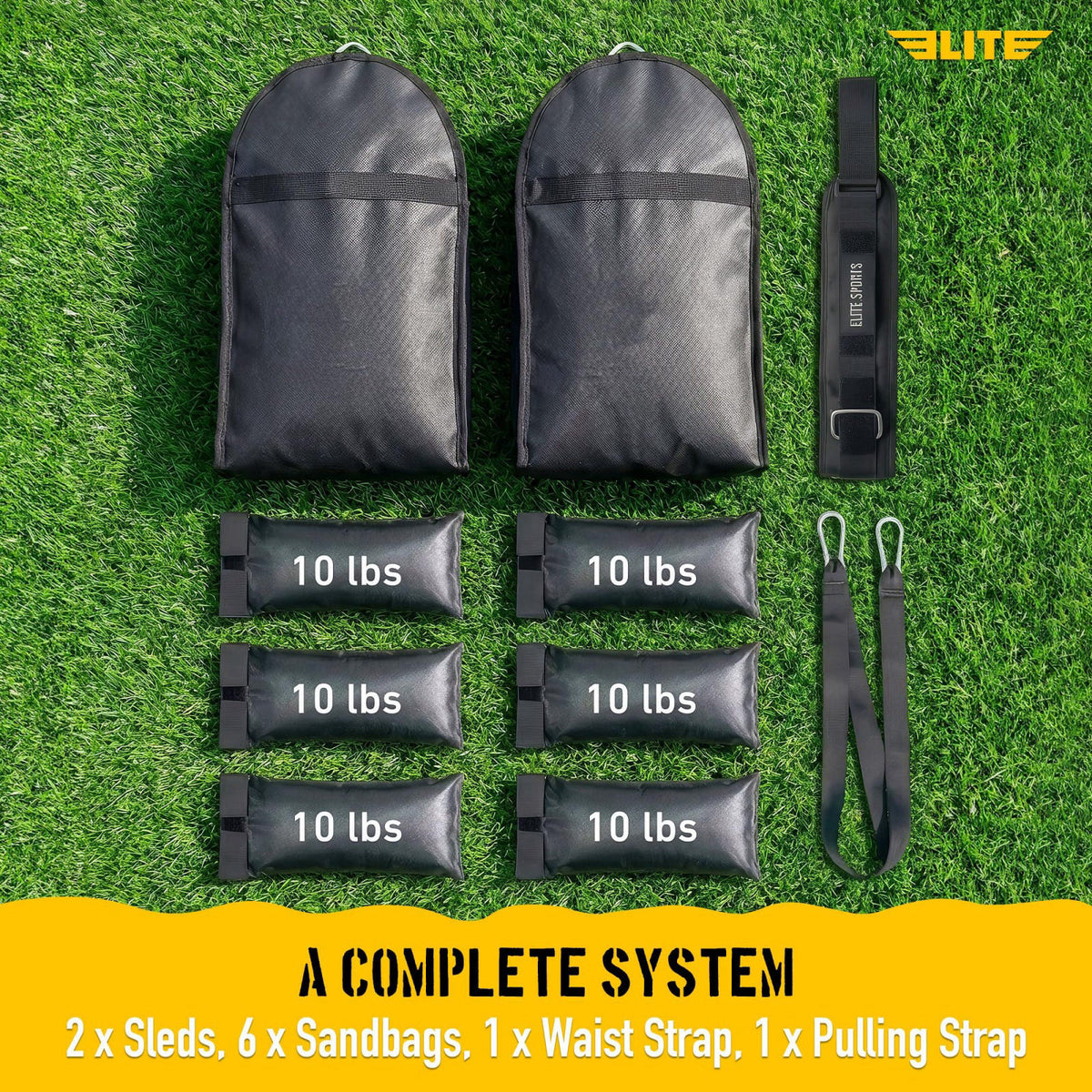 Elite Sports Elite Twin Sand Bag Sled Workout Sled – Waterproof UNFILLED Weight Sled Trainer with 6-Level 10–60 lb Resis