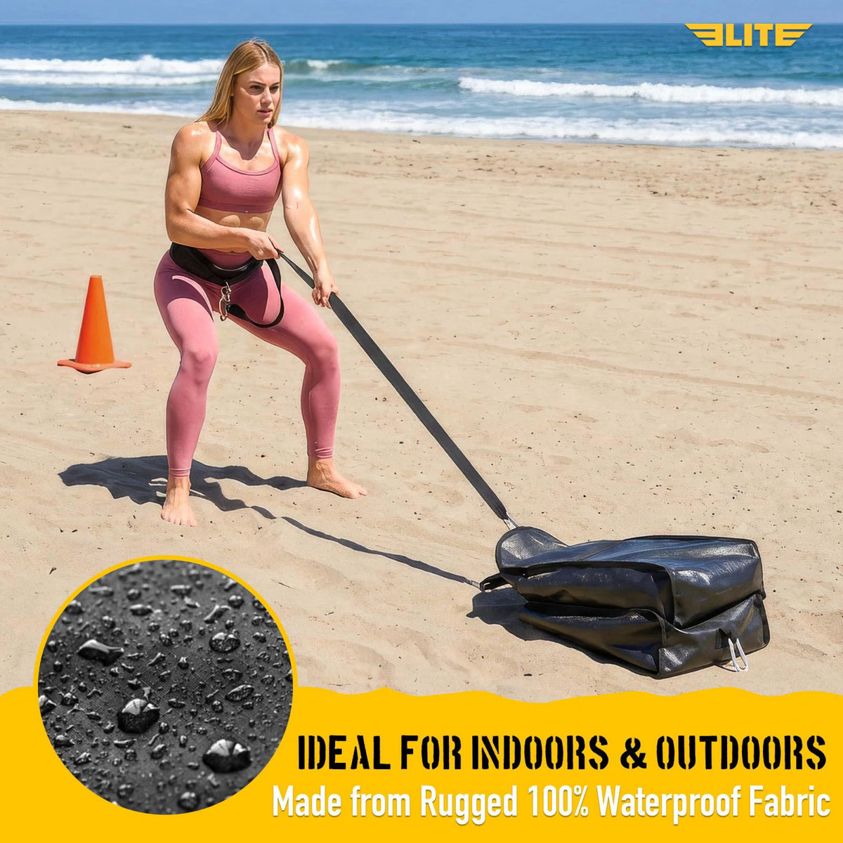 Elite Sports Elite Twin Sand Bag Sled Workout Sled – Waterproof UNFILLED Weight Sled Trainer with 6-Level 10–60 lb Resis
