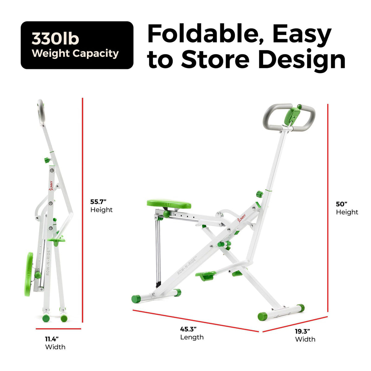 Sunny Health & Fitness Smart Row-N-Ride Glute & Leg Trainer, Foldable Squat Assist Rower with Exclusive SunnyFit App Con