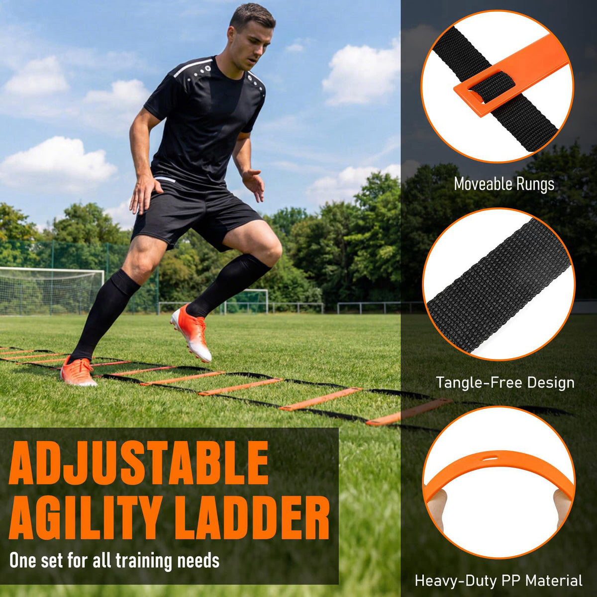 FITPARNER Agility Ladder, Soccer Football Training Equipment Set - 20ft Speed Ladder, 4 Hurdles,Parachute, 12 Cones & Ju