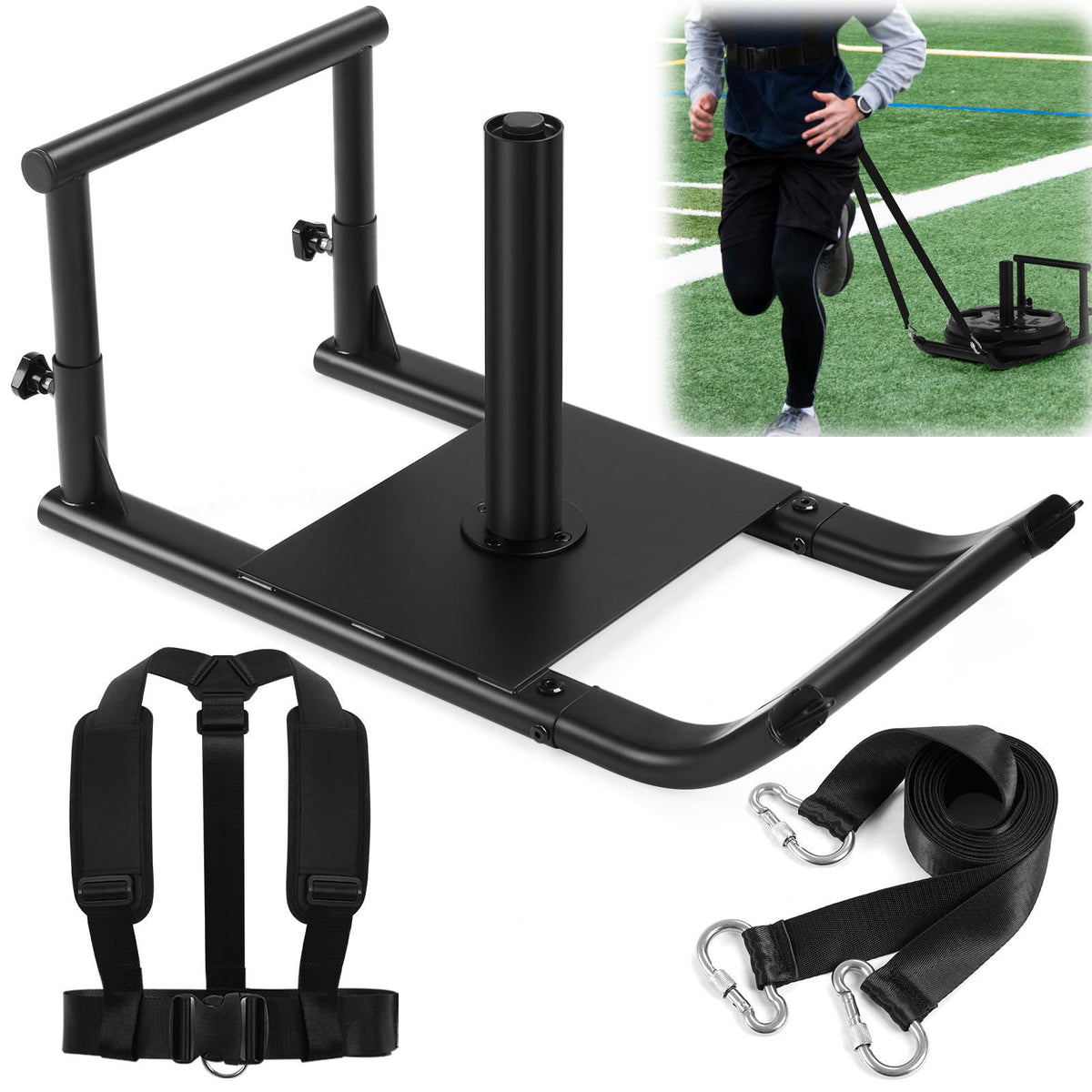GADFISH Workout Fitness Sled, Weighted Sleds Push Gym Equipment for Adults & Kids, Compatible with 1" & 2" Weigh