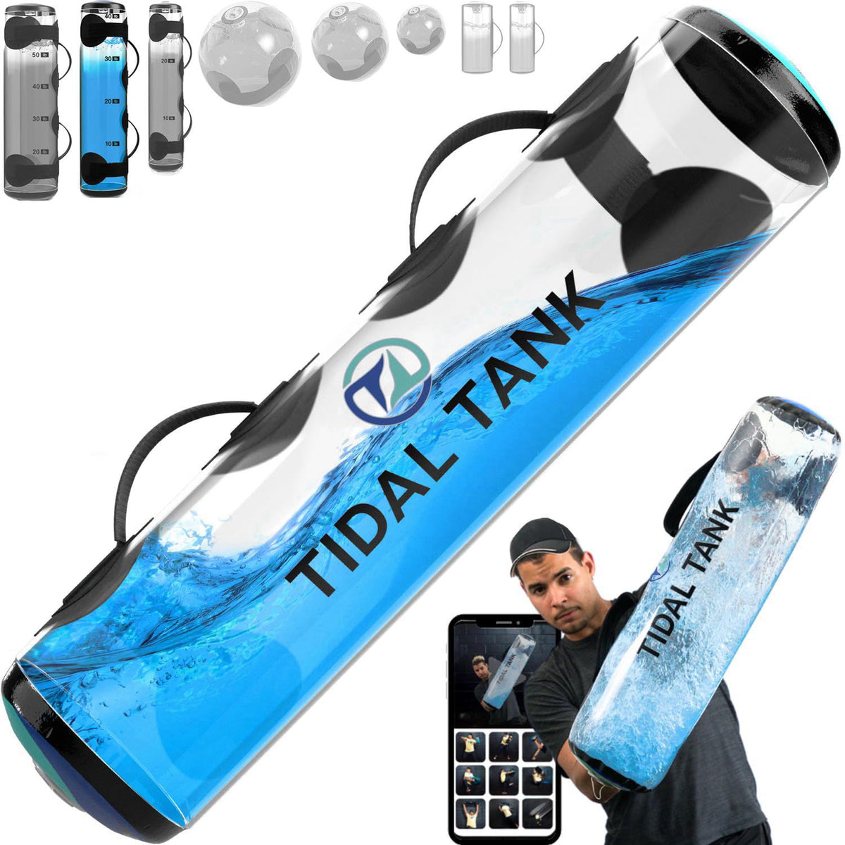 Tidal Tank Tube - The Original Aqua Bag - Water Weight Bag up to 79 lbs - Adjustable Workout Sand Bags Weights Alternati