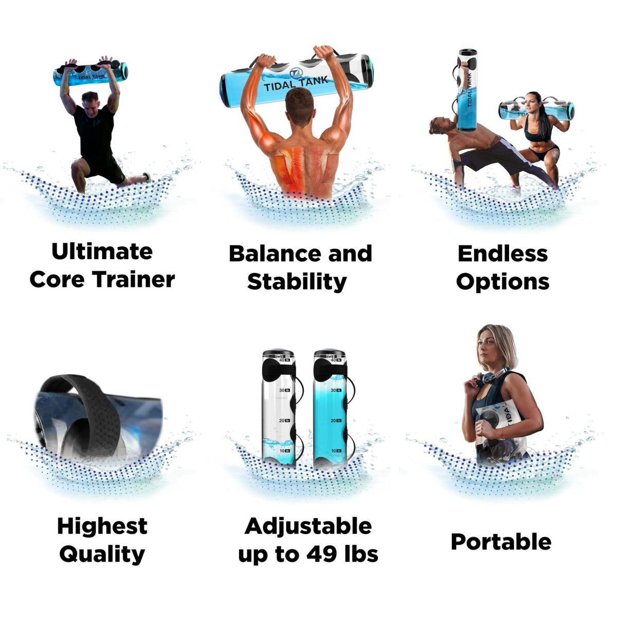Tidal Tank Tube - The Original Aqua Bag - Water Weight Bag up to 79 lbs - Adjustable Workout Sand Bags Weights Alternati