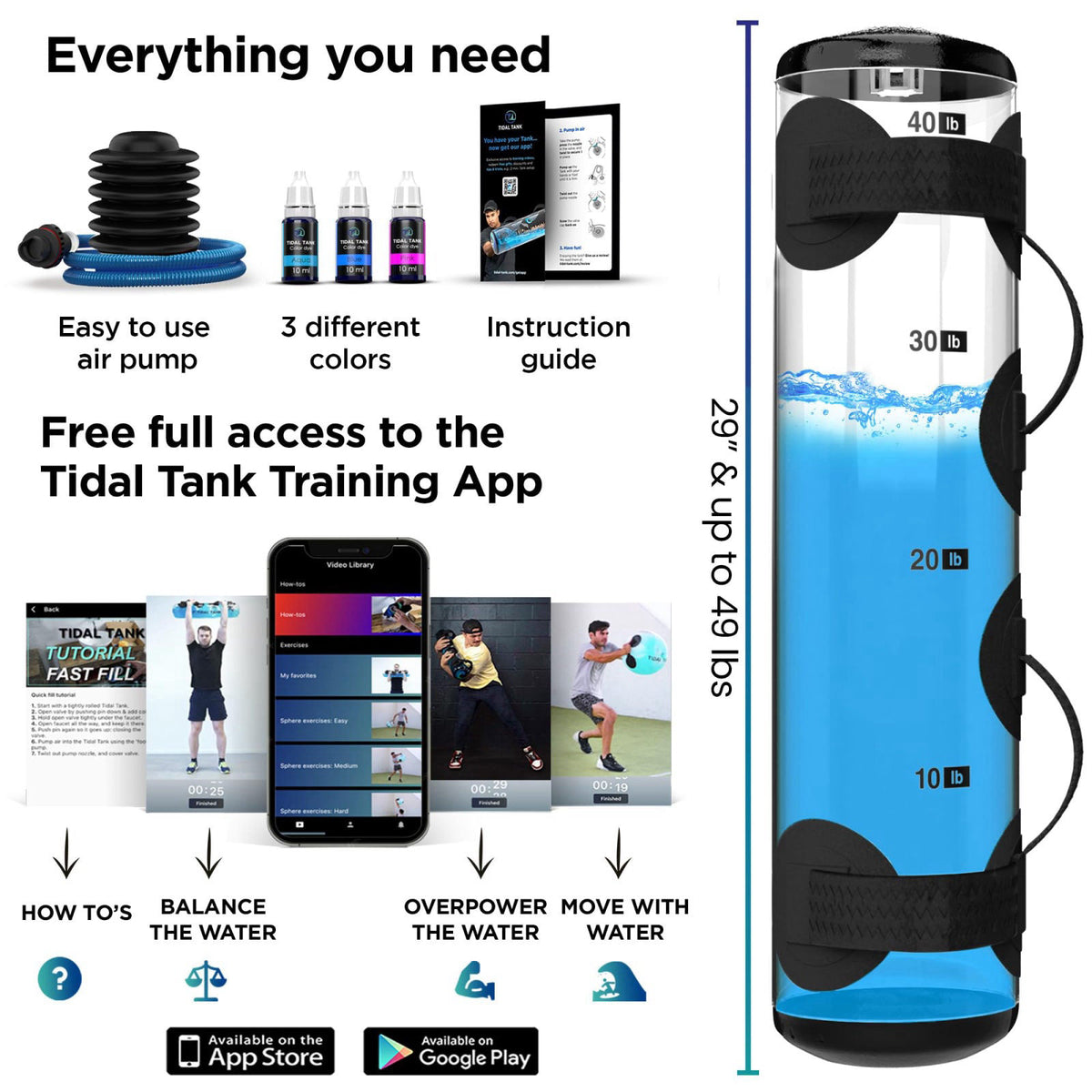 Tidal Tank Tube - The Original Aqua Bag - Water Weight Bag up to 79 lbs - Adjustable Workout Sand Bags Weights Alternati