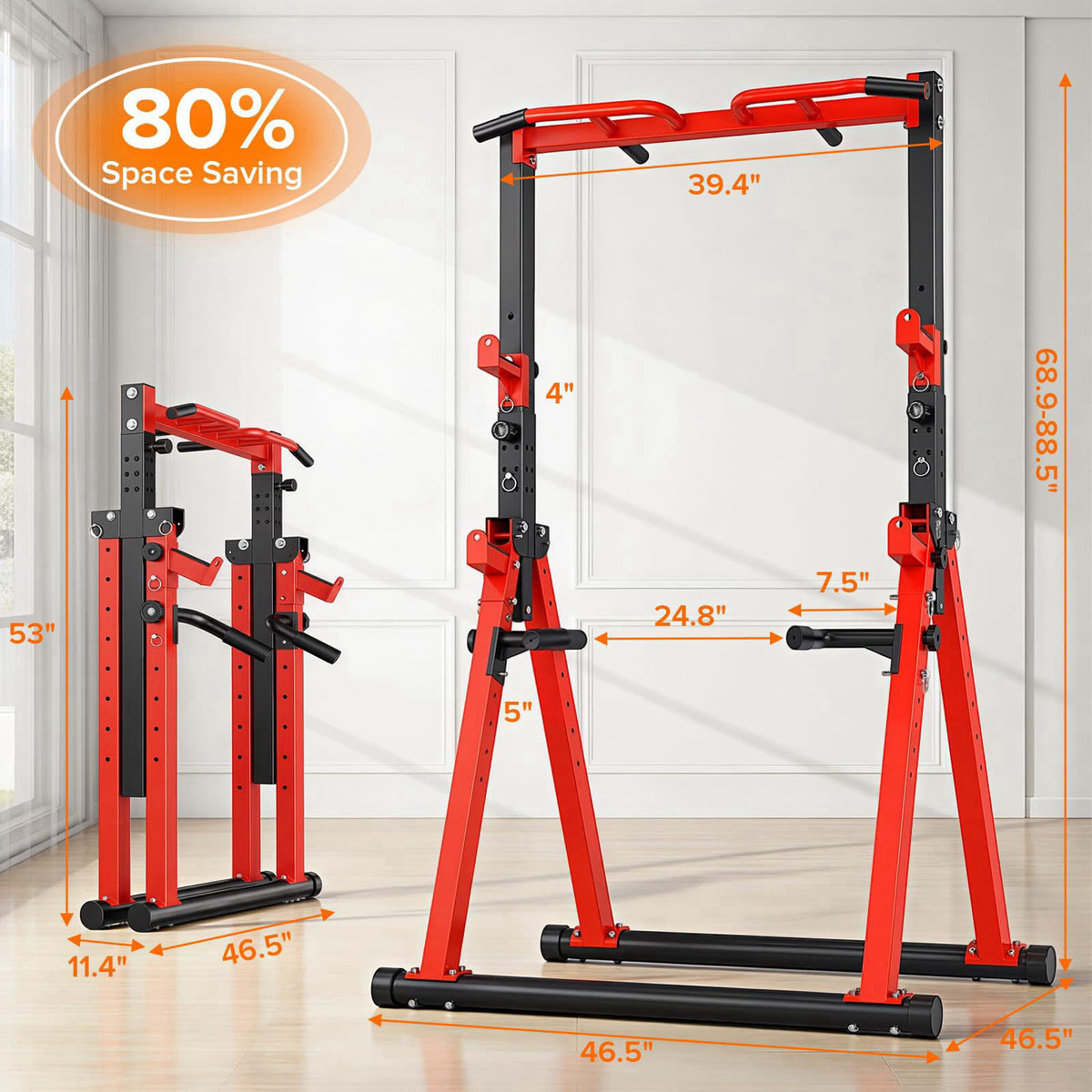 HOTCAMP 700LBS Foldable Power Tower Pull Up Bar – close-up detail in Red