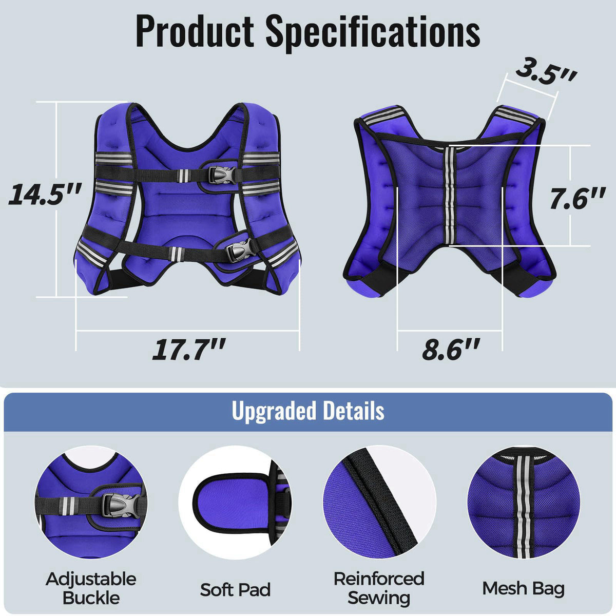 Zeerun Weighted Vest, 6/8/10/12/15/18/20/24/30LB for Men Women – alternate angle