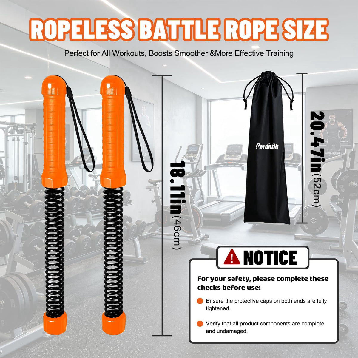 Perantlb Poly Battle Rope with Cloth Sleeve -1.25/1.5/2 Inch Diameter 30' 40' 50' Lengths -Gym Muscle Toning Metabolic W