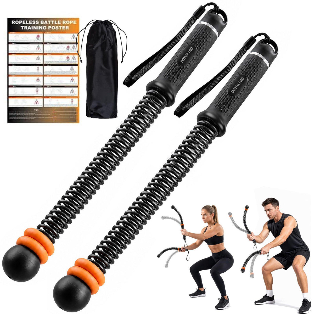 DOYOXIGO Portable Ropeless Battle Ropes, Cordless Weighted Workout Rope for Home Gym, Adjustable Resistance Training Equ
