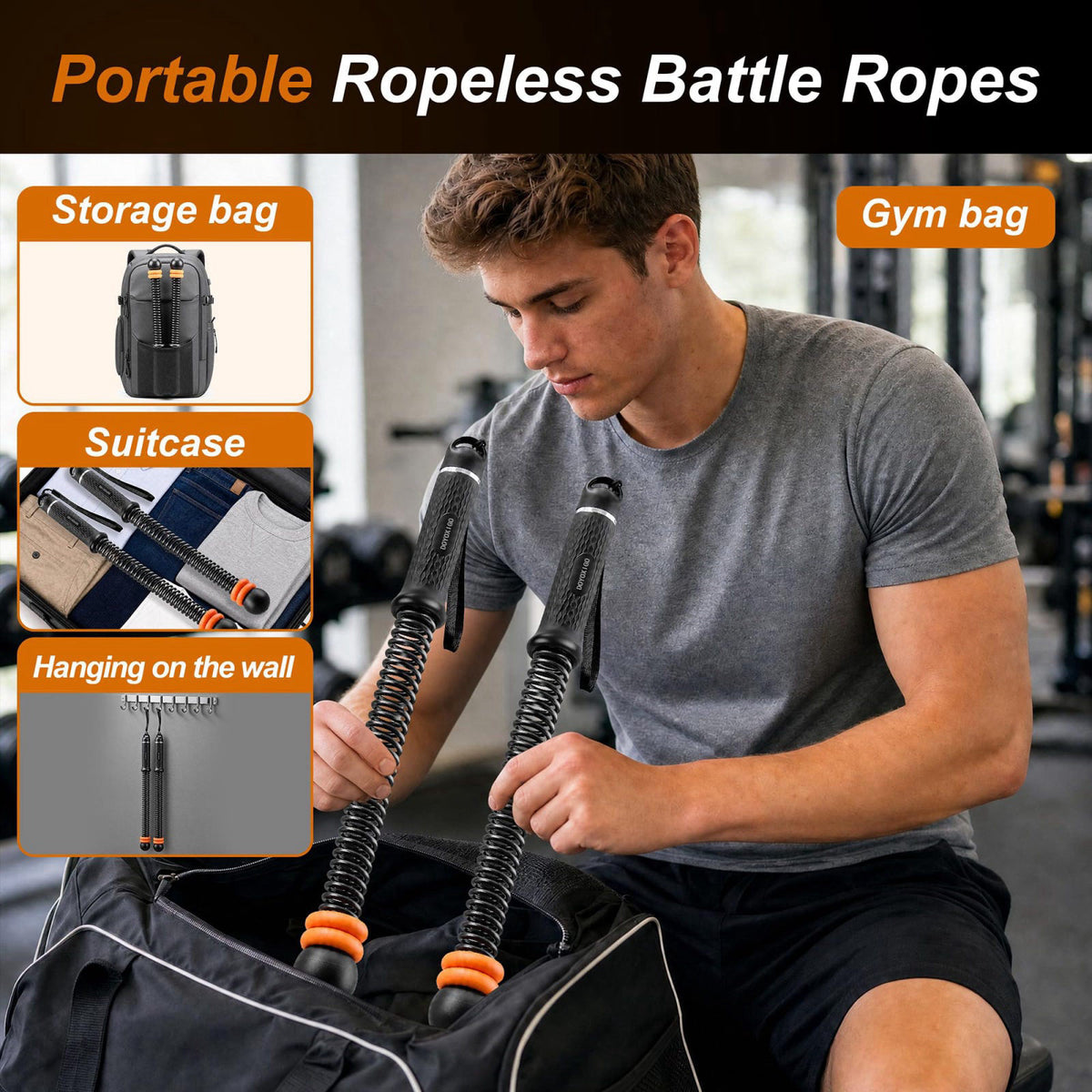 DOYOXIGO Portable Ropeless Battle Ropes, Cordless Weighted Workout Rope for Home Gym, Adjustable Resistance Training Equ