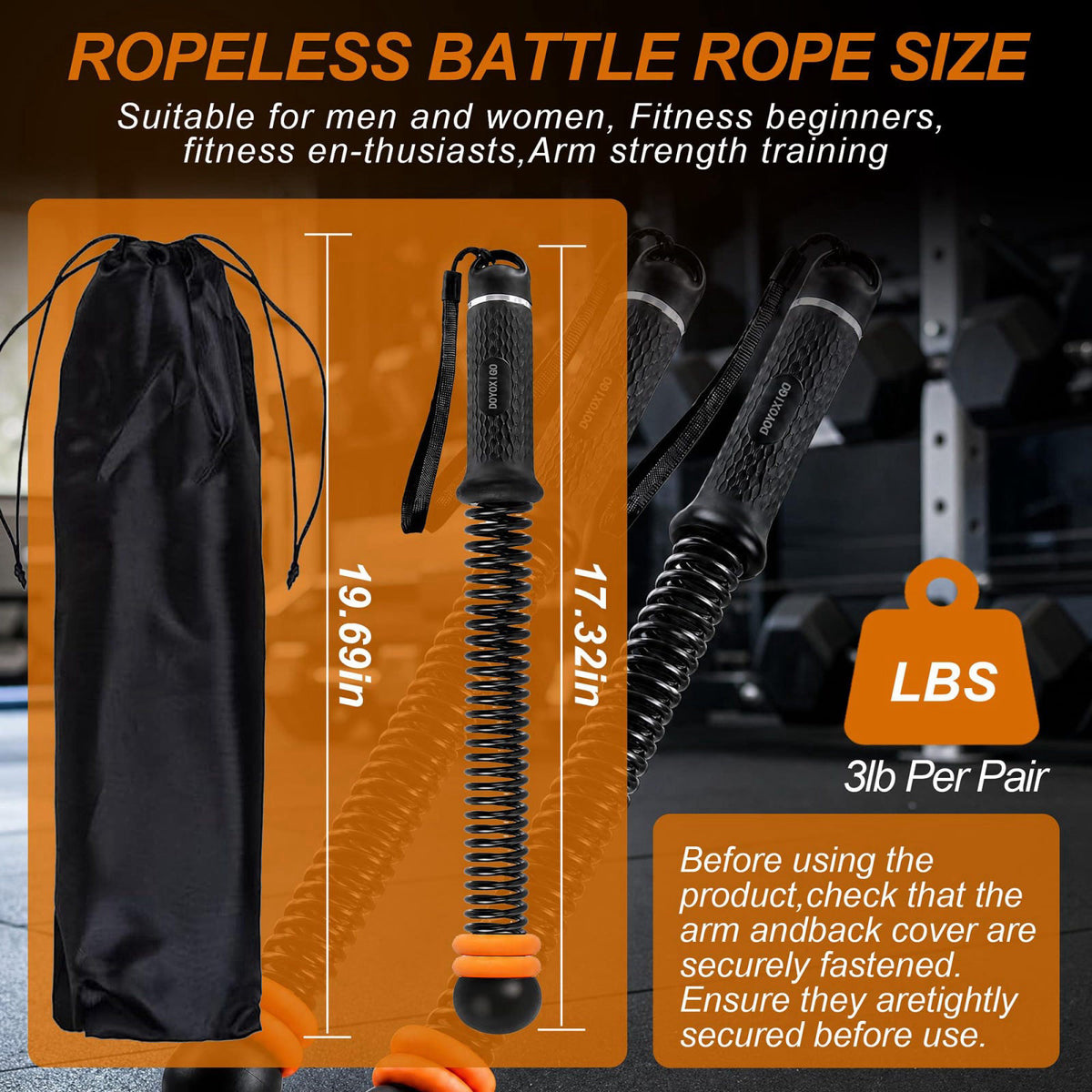 DOYOXIGO Portable Ropeless Battle Ropes, Cordless Weighted Workout Rope for Home Gym, Adjustable Resistance Training Equ