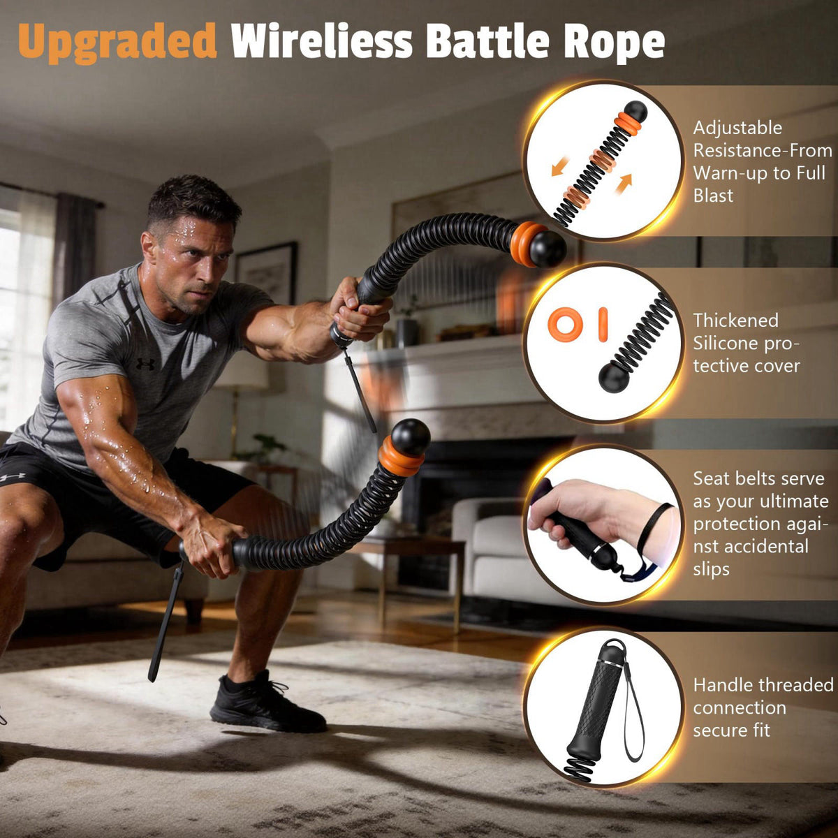 CUWANTIANDI Portable Weighted Cordless Battle Ropes for Men & Women, Black – close-up detail