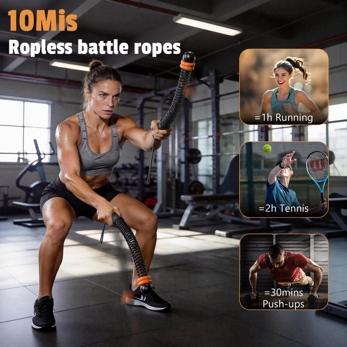 CUWANTIANDI Portable Weighted Cordless Battle Ropes for Men & Women, Black – packaging and label