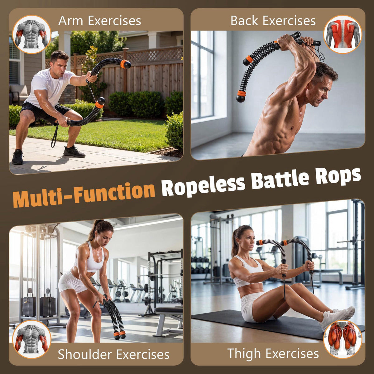 CUWANTIANDI Portable Weighted Cordless Battle Ropes for Men & Women, Black – back view and specifications