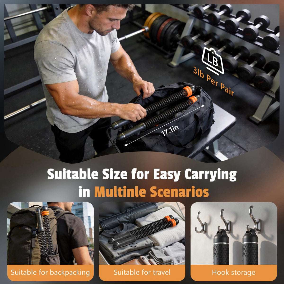 CUWANTIANDI Portable Weighted Cordless Battle Ropes for Men & Women, Black – alternate angle