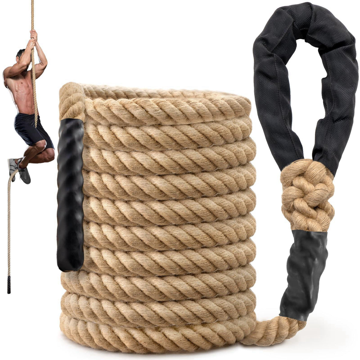 Sodlar Climbing Rope Gym Workout - 10FT 15FT 20FT 25FT 30FT 35FT Heavy Duty Jute Thick Ropes for Adults Strength Trainin