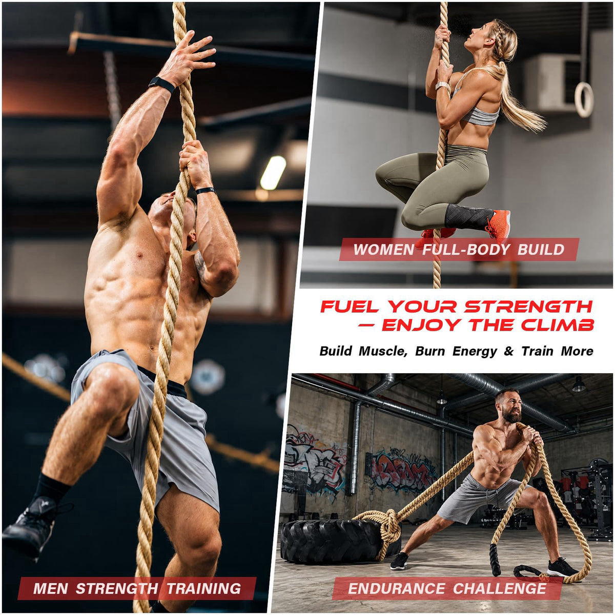 Sodlar Climbing Rope Gym Workout - 10FT 15FT 20FT 25FT 30FT 35FT Heavy Duty Jute Thick Ropes for Adults Strength Trainin