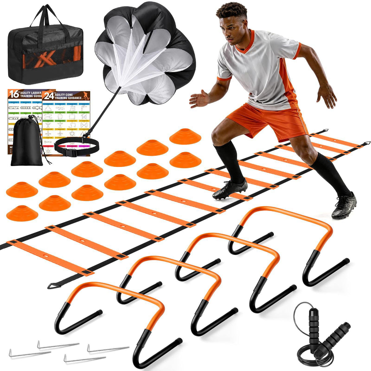 SMTPDT Agility Ladder, Soccer Football Training Equipment Agility & Speed Training – Orange, Plastic, Standard