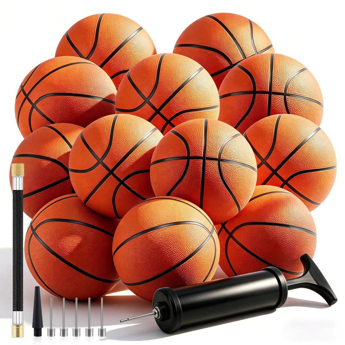 SIKEMAY 12 Pack Bulk Basketballs Official Outdoor Indoor for Men Adults, Inflatable Basketballs Teens Rubber Street Ball