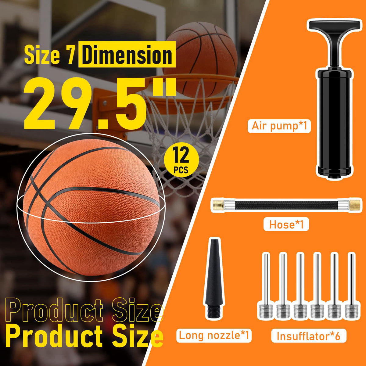 SIKEMAY 12 Pack Bulk Basketballs Official Outdoor Indoor for Men Adults, Inflatable Basketballs Teens Rubber Street Ball