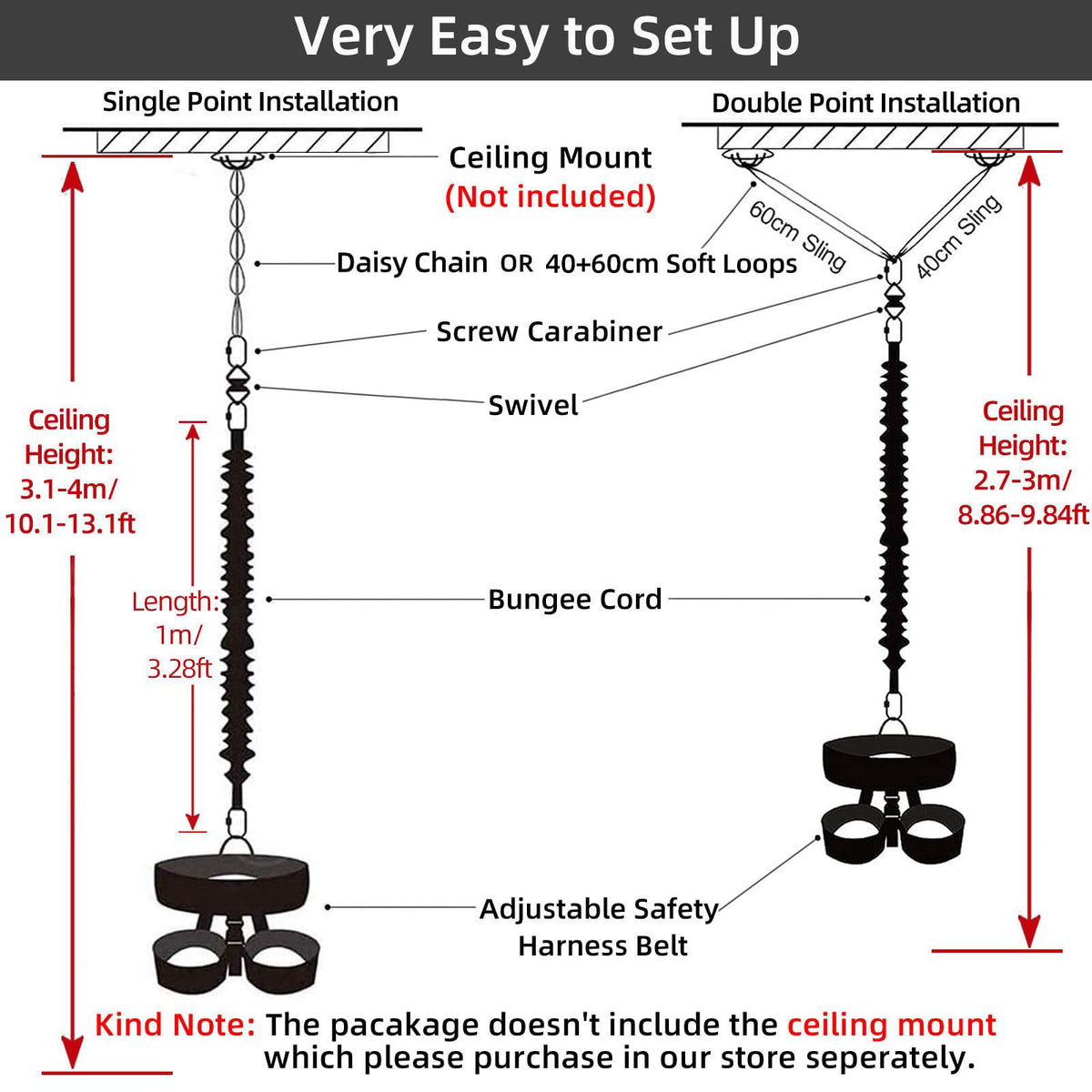 PRIOR FITNESS Bungee Fitness Set Yoga Bungee Cord Rope Resistance Air Dance Rope Exercise Fitness Home Gym Professional 