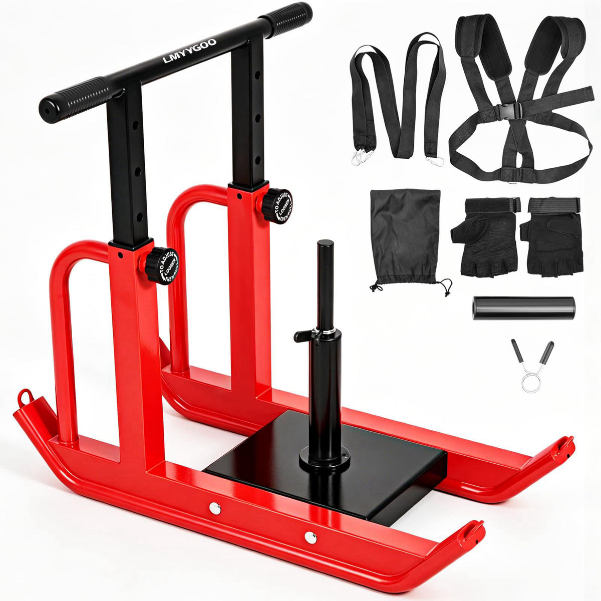 LMYYGOO Heavy-Duty Training Sled, 5-Level Height Adjustment, Push/Pull Dual-Use – Black, Metal