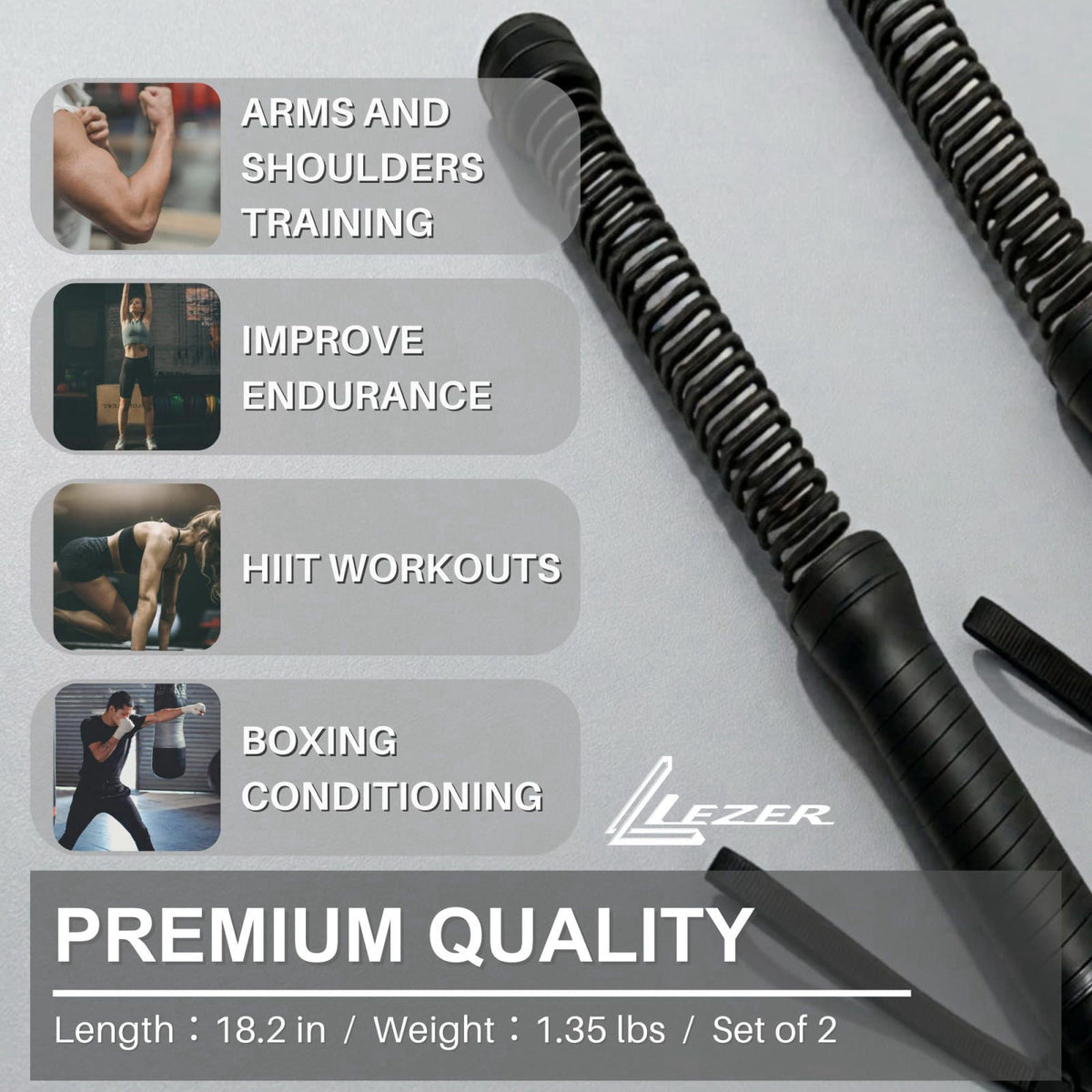 LEZER Weighted Ropeless Battle Ropes, Cordless Trainer for Home Gym & HIIT – close-up detail