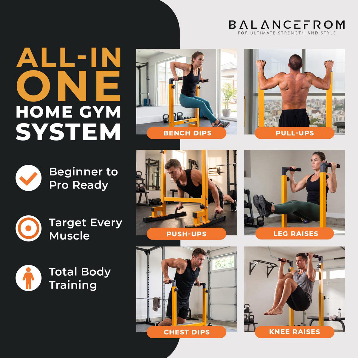 BalanceFrom Steel Frame Dip Station with Adjustable Height, 500 Pound Weight Capacity – Upper Body Workout Home Gym Equi