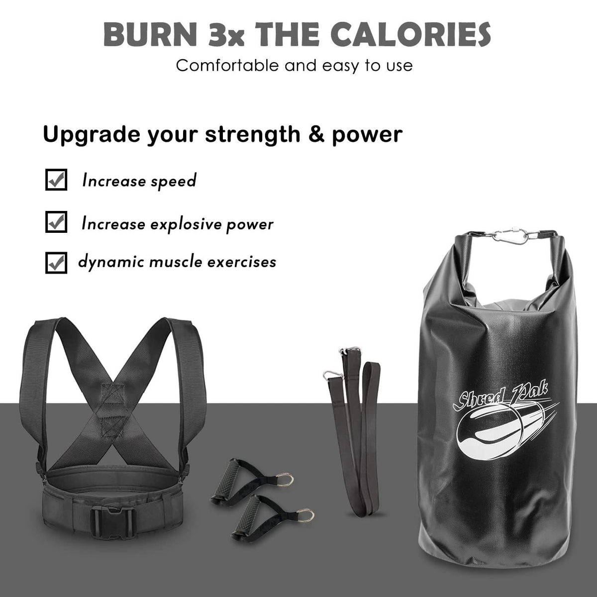 Shred Pak Resistance Training Sled - Weight Sled Harness & Handles - Extreme Workout for Athletes - Burn 3X The Calories