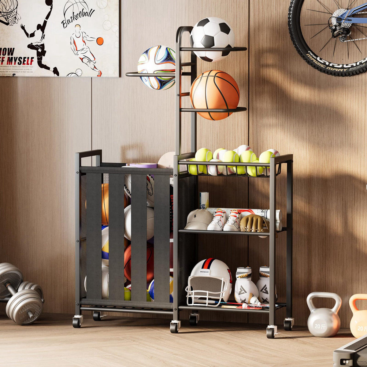 Homeiju Ball Storage Garage Sports Equipment Organizer, Metal, Black – Black, Metal