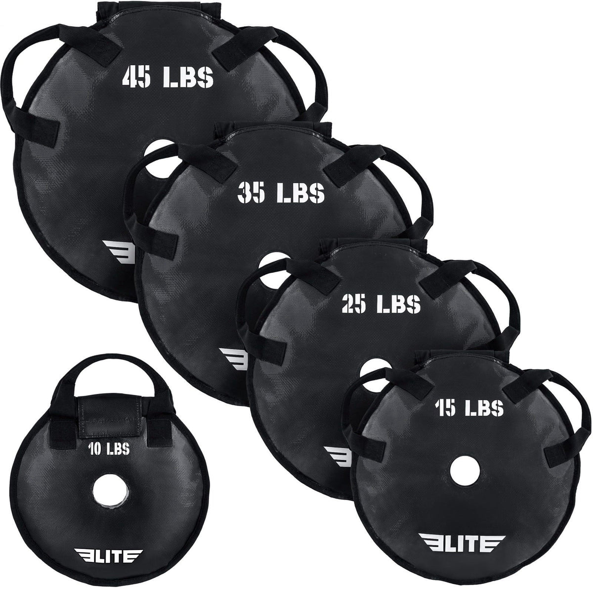 Elite Sports UNFILLED Workout Sand Plates (Set of 2) – EMPTY Fillable Olympic Weight Plates for Barbell Training – Drop-