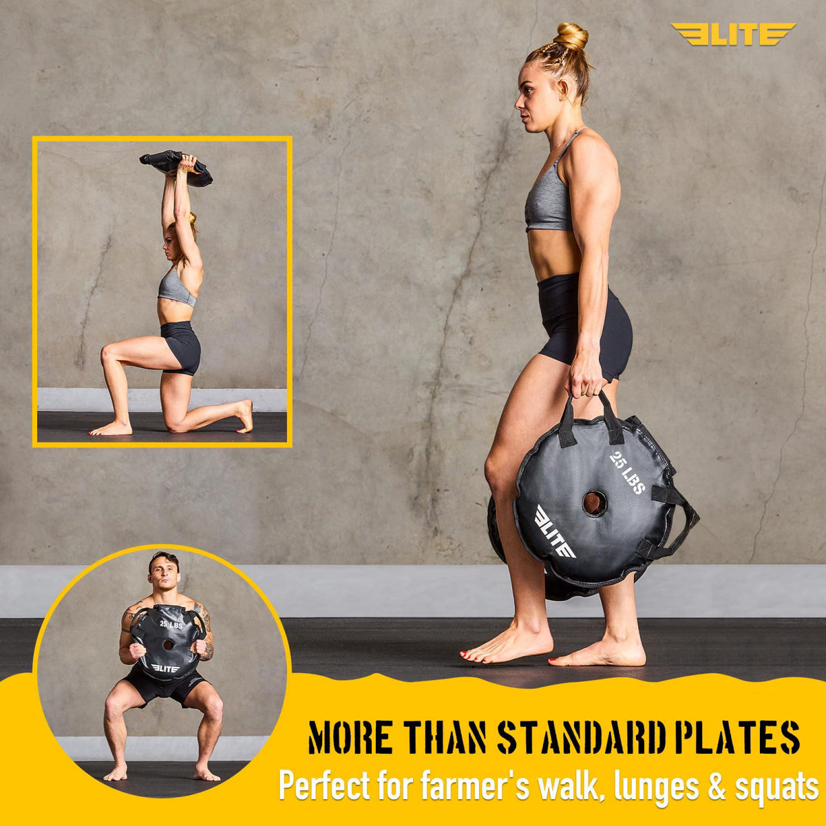 Elite Sports UNFILLED Workout Sand Plates (Set of 2) – EMPTY Fillable Olympic Weight Plates for Barbell Training – Drop-