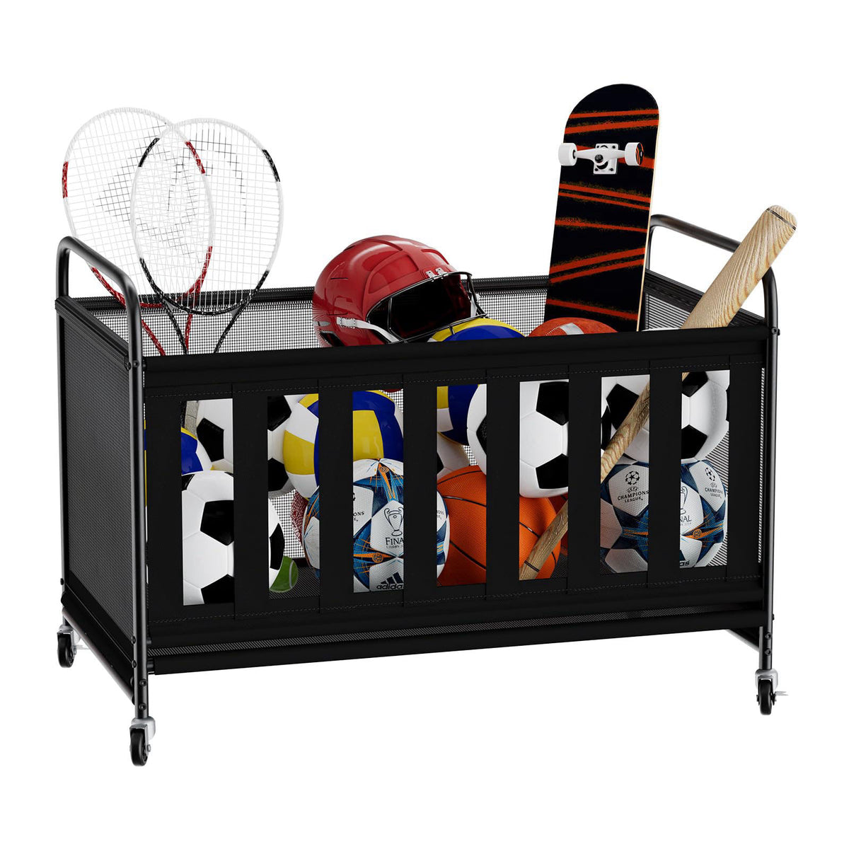 nization Ball Storage Bin Large with Wheels, Outdoor Ball Storage for Garage, Sports Equipment Organizer Storing Volleyb
